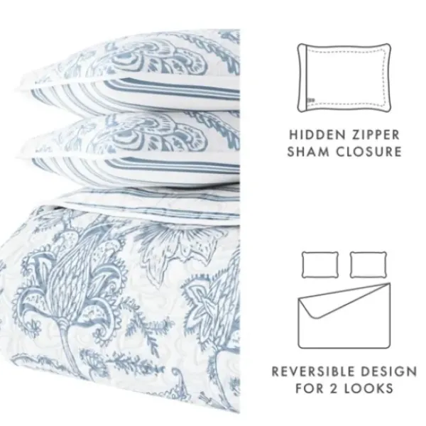 Quilts-Kirkland's Home Blue Jacobean Reversible 3-Pc. King Quilt Set Blue/White