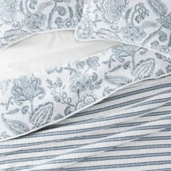 Quilts-Kirkland's Home Blue Jacobean Reversible 2-Pc. Twin Quilt Set Blue/White