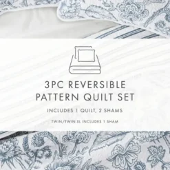 Quilts-Kirkland's Home Blue Jacobean Reversible 2-Pc. Twin Quilt Set Blue/White