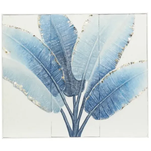 Framed Art-Kirkland's Home Blue Leaves Coastal Metal Art Print Blue/White
