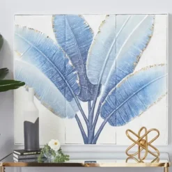 Framed Art-Kirkland's Home Blue Leaves Coastal Metal Art Print Blue/White