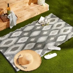 Outdoor Rugs-Kirkland's Home Blue Malibu Leafy Outdoor Area Rug, 7X10 Blue/Gray