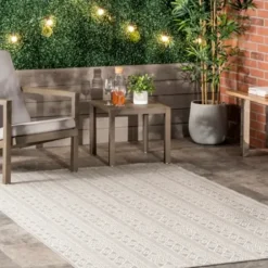 Outdoor Rugs-Kirkland's Home Blue Malibu Monstera Outdoor Area Rug, 7X9 Blue/Gray