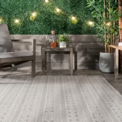Outdoor Rugs-Kirkland's Home Blue Malibu Monstera Outdoor Area Rug, 7X9 Blue/Gray