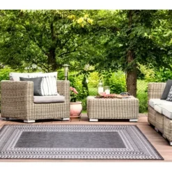 Outdoor Rugs-Kirkland's Home Blue Malibu Palms Outdoor Area Rug, 7X9 Blue/Gray