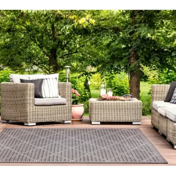 Outdoor Rugs-Kirkland's Home Blue Malibu Stripes Outdoor Area Rug, 7X10 Blue/Gray