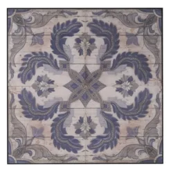 Wall Plaques-Kirkland's Home Blue Medallion Tile Fir Wood Wall Plaque Tan/Blue/Gray