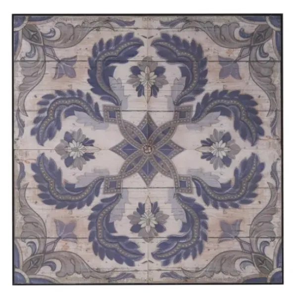 Wall Plaques-Kirkland's Home Blue Medallion Tile Fir Wood Wall Plaque Tan/Blue/Gray