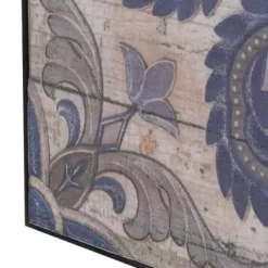 Wall Plaques-Kirkland's Home Blue Medallion Tile Fir Wood Wall Plaque Tan/Blue/Gray