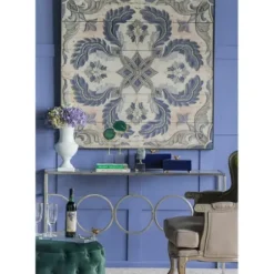 Wall Plaques-Kirkland's Home Blue Medallion Tile Fir Wood Wall Plaque Tan/Blue/Gray