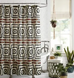 Shower Curtains-Kirkland's Home Blue Melora Tasseled Border Shower Curtain Blue/White