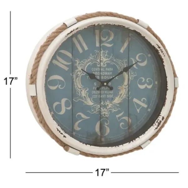 Clocks-Kirkland's Home Blue Metal And Rope Wall Clock, 17 In.