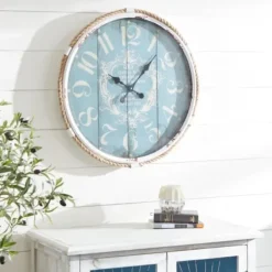 Clocks-Kirkland's Home Blue Metal And Rope Wall Clock