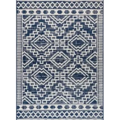 Outdoor Rugs-Kirkland's Home Blue Modern Stripes Outdoor Area Rug, 4X6 Blue/White
