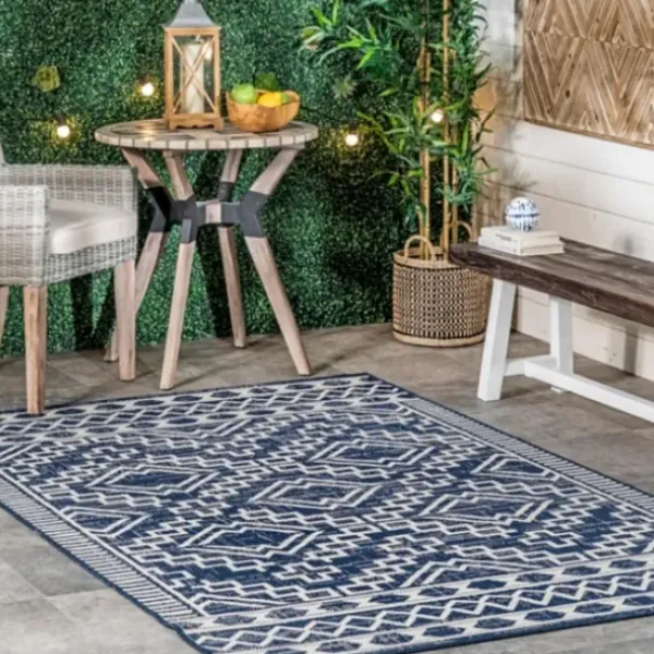 Outdoor Rugs-Kirkland's Home Blue Modern Stripes Outdoor Area Rug, 4X6 Blue/White