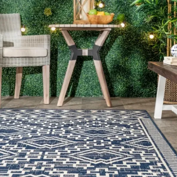 Outdoor Rugs-Kirkland's Home Blue Modern Stripes Outdoor Area Rug, 4X6 Blue/White
