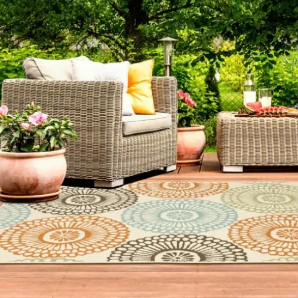 Outdoor Rugs-Kirkland's Home Blue Moroccan Trellis Outdoor Area Rug, 4X6 Blue/White