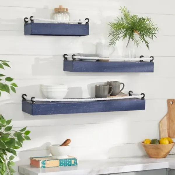 Shelves-Kirkland's Home Blue Nautical 3-Pc. Wood Shelves