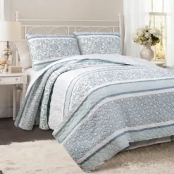 Quilts-Kirkland's Home Blue Nisha Floral Full/Queen 3-Pc. Quilt Set Blue/White