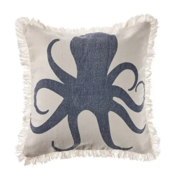 Pillows-Kirkland's Home Blue Octopus Accent Pillow With Fringe Blue/Tan