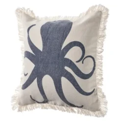 Pillows-Kirkland's Home Blue Octopus Accent Pillow With Fringe Blue/Tan
