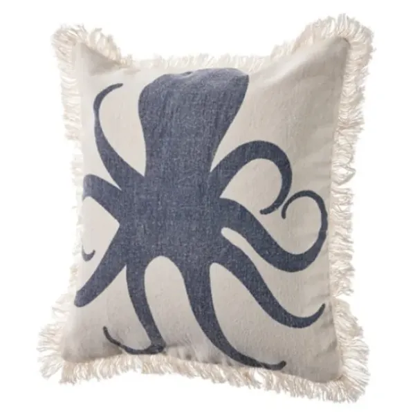 Pillows-Kirkland's Home Blue Octopus Accent Pillow With Fringe Blue/Tan