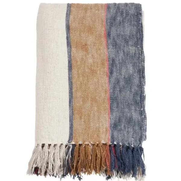 Blankets & Throws-Kirkland's Home Blue Orange White Stripe Throw Blanket Blue/White/Orange