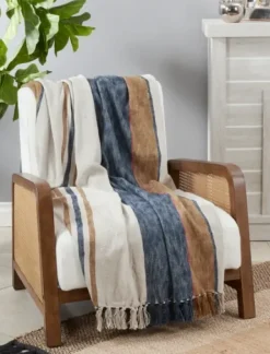 Blankets & Throws-Kirkland's Home Blue Orange White Stripe Throw Blanket Blue/White/Orange