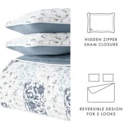 Quilts-Kirkland's Home Blue Patchwork Reversible 2-Pc. Twin Quilt Set Blue/White/Gray