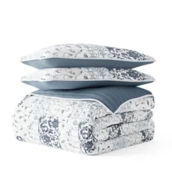 Quilts-Kirkland's Home Blue Patchwork Reversible 3-Pc. King Quilt Set Blue/White/Gray