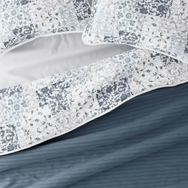 Quilts-Kirkland's Home Blue Patchwork Reversible 3-Pc. King Quilt Set Blue/White/Gray