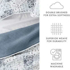 Quilts-Kirkland's Home Blue Patchwork Reversible 3-Pc. King Quilt Set Blue/White/Gray