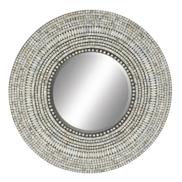 Decorative Mirrors-Kirkland's Home Blue Pear Mussel Shell Frame Coastal Wall Mirror