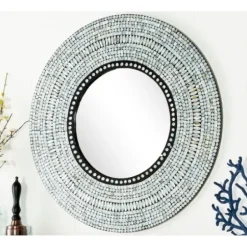 Decorative Mirrors-Kirkland's Home Blue Pear Mussel Shell Frame Coastal Wall Mirror