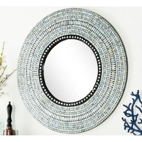 Decorative Mirrors-Kirkland's Home Blue Pear Mussel Shell Frame Coastal Wall Mirror
