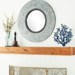 Decorative Mirrors-Kirkland's Home Blue Pear Mussel Shell Frame Coastal Wall Mirror