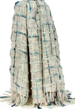 Blankets & Throws-Kirkland's Home Blue Primitive Squares Handloomed Throw Blanket Blue/Tan/Green