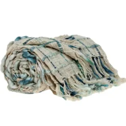 Blankets & Throws-Kirkland's Home Blue Primitive Squares Handloomed Throw Blanket Blue/Tan/Green