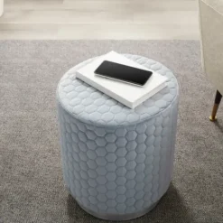 Benches & Ottomans-Kirkland's Home Blue Quilted Honeycomb Ottoman Blue/Gray