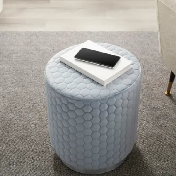 Benches & Ottomans-Kirkland's Home Blue Quilted Honeycomb Ottoman Blue/Gray
