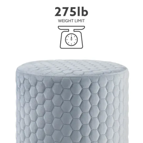 Benches & Ottomans-Kirkland's Home Blue Quilted Honeycomb Ottoman Blue/Gray