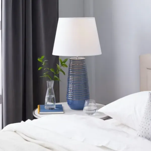 Table Lamps-Kirkland's Home Blue Ribbed Stoneware Table Lamp White