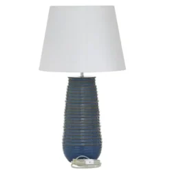 Table Lamps-Kirkland's Home Blue Ribbed Stoneware Table Lamp White