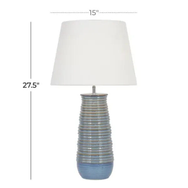 Table Lamps-Kirkland's Home Blue Ribbed Stoneware Table Lamp White