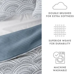 Quilts-Kirkland's Home Blue Scalloped Reversible 3-Pc. Queen Quilt Set Blue/White
