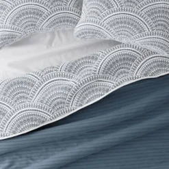 Quilts-Kirkland's Home Blue Scalloped Reversible 3-Pc. King Quilt Set Blue/White