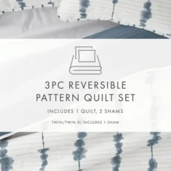 Quilts-Kirkland's Home Blue Shibori Reversible 3-Pc. King Quilt Set Blue/White