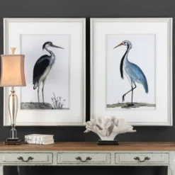 Framed Art-Kirkland's Home Blue Shore Birds Framed Art Prints, Set Of 2 Blue/White