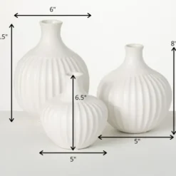 Vases-Kirkland's Home Blue Stoneware Vases, Set Of 3 Blue/White
