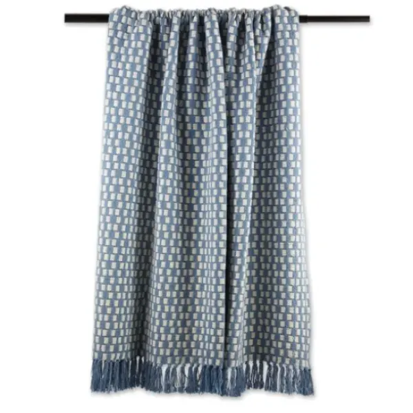 Blankets & Throws-Kirkland's Home Blue Stonewash Urban Check Throw Blue/Ivory